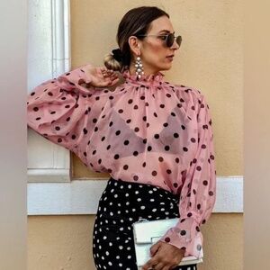 ASO Charlotte And Just Like That sheer pink polka dot top SzS Coquette Barbie